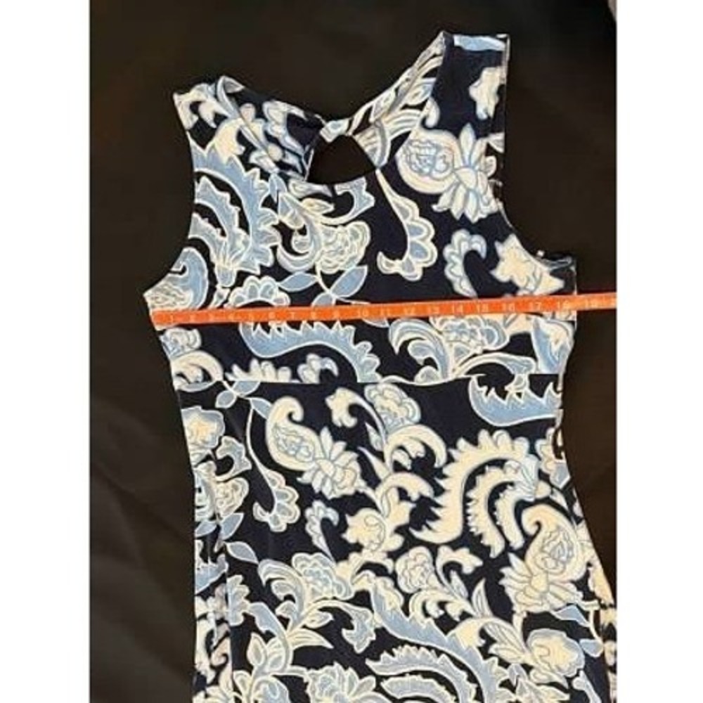 Talbots Navy Blue Paisley Floral Keyhole Back Sleeveless Maxi Dress Large - Picture 5 of 11